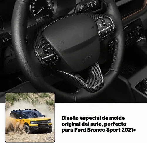 Vista 4 de Linskip Moldura de volante de fibra de carbono para Ford Bronco Sport 2025, 2024, 2023, 2022 2021, fundas para volante para Bronco Sport, accesorios