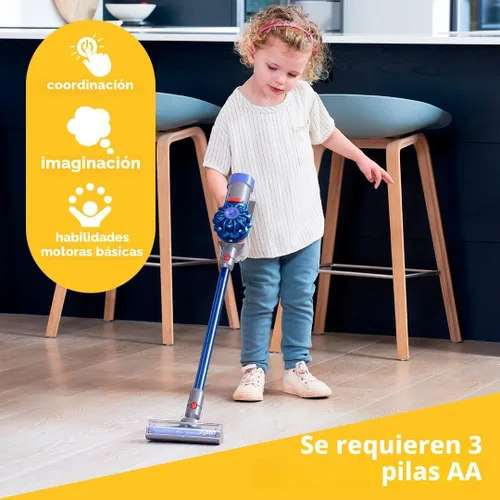 Vista 3 de Casdon Dyson - Aspiradora inalámbrica azul Aspiradora Dyson de juguete interactiva y con licencia oficial para niños de 3 años en adelante