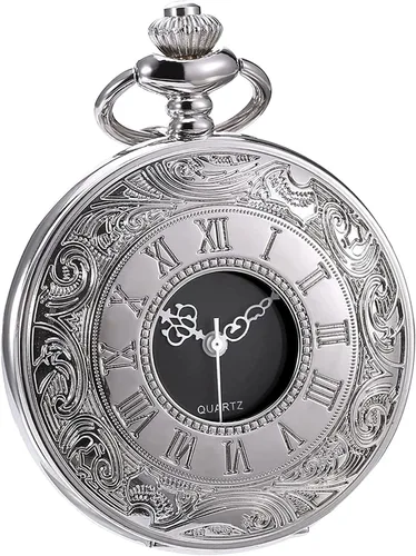 Vista 8 de Hicarer Reloj de bolsillo clásico de cuarzo con escala de números romanos y cinturón de cadena