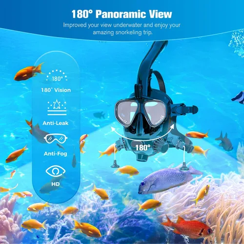 Vista 5 de SMACO Máscara de buceo de cara completa con soporte para cámara, máscara de esnórquel de cara completa para adultos compatible con tanque de buceo