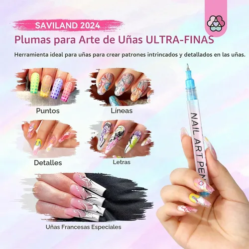 Vista 2 de SAVILAND Juego de 12 bolígrafos para arte de uñas, punta fina de 0.02 in