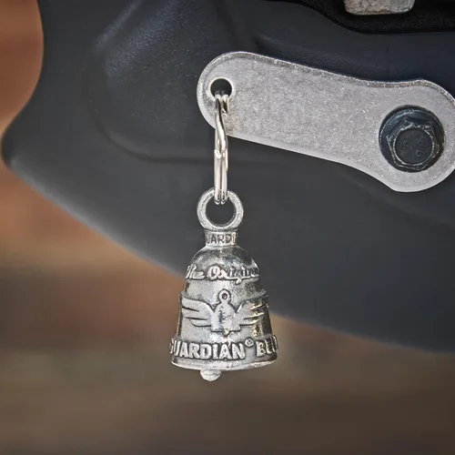 Vista 7 de Guardian Bell Campana celta de buena suerte con llavero y bolsa de regalo de terciopelo negro Campana de motocicleta Peltre sin plomo