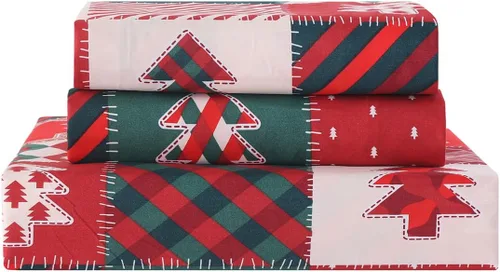 Vista 6 de Vaulia Funda de edredón de Navidad Twin, colección de ropa de cama de microfibra navideña con patrón de árbol a cuadros de Navidad, incluye 1 funda