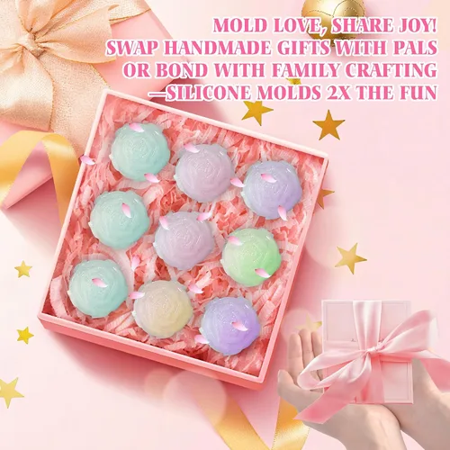 Vista 7 de 2 piezas de molde de rosa de silicona, moldes de jabón antiadherentes, moldes de flores resistentes al calor reutilizables de silicona para hacer