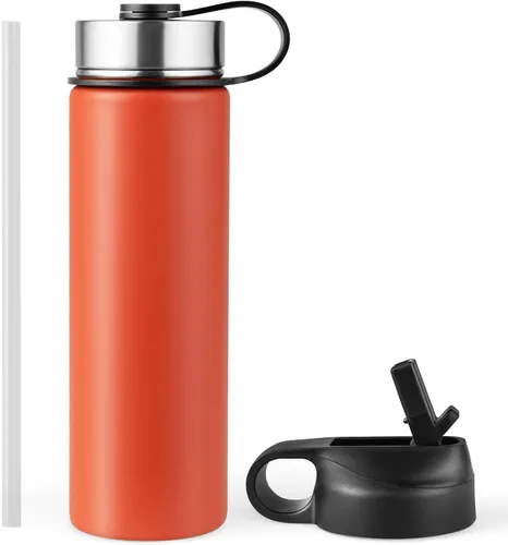 Vista 10 de S AFSTAR Botella de agua de acero inoxidable de 22 onzas, doble pared aislada al vacío, botella de agua deportiva con tapa y popote abatible Azul