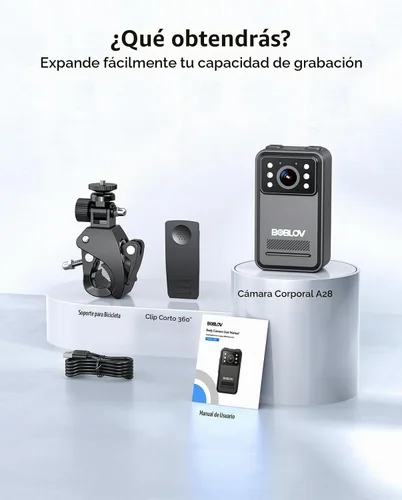 Vista 8 de BOBLOV A28 2K Cámara de cuerpo pequeño Soporte de memoria externa 64GB Negro64G