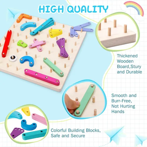 Vista 2 de EZVYAO Juguete Montessori de madera para niños pequeños, juego de construcción de números de letra, rompecabezas apilables, aprendizaje preescolar