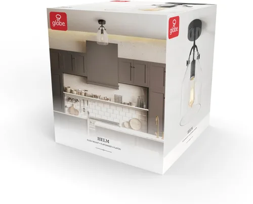 Vista 8 de GLOBE Electric 66000080 Lámpara de techo empotrada de 1 luz, negro mate, pantalla de vidrio angular, accesorios de iluminación de techo