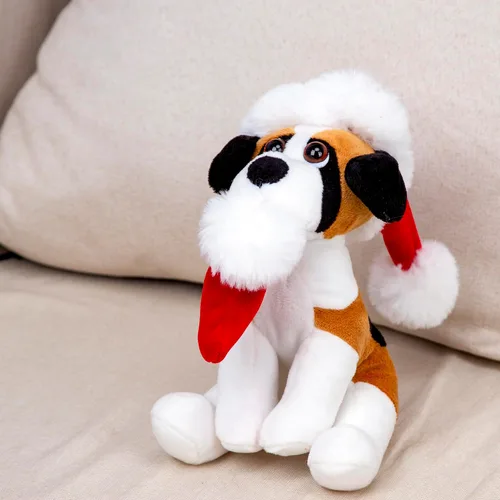 Vista 3 de Plushland Pawpal de Navidad con sombrero de Papá Noel, animales de peluche, marioneta de peluche de 8 pulgadas para niños, un regalo perfecto