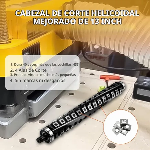 Vista 3 de Cabezal de corte helicoidal en espiral de 13 pulgadas para cepilladora DeWalt DW735 DW735X, cabezal de corte helicoidal, 4 filas, 60 insertos