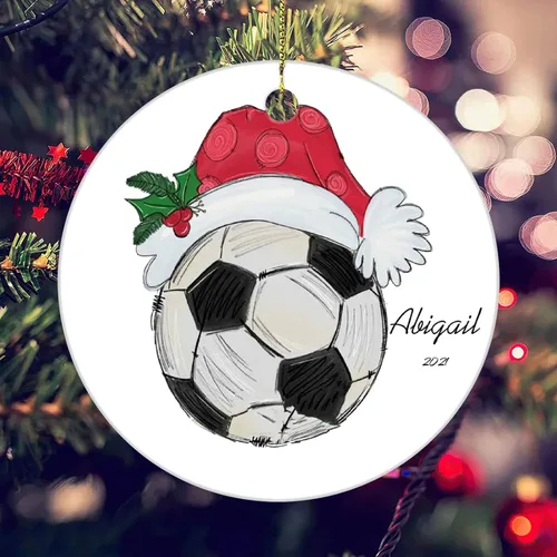 Vista 3 de N/A" Lindo niños adornos de Navidad 2021 para árbol de Navidad,Fútbol personalizado ornamento Baby Shower,Bebé primer regalo de Navidad Oranament