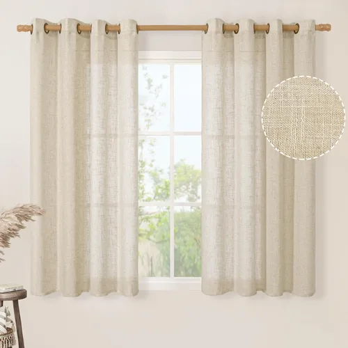 Vista 42 de LAMIT Cortinas de lino marrón caramelo para sala de estar, 84 pulgadas, de lino sintético, texturizado, filtrante de luz, paneles de privacidad