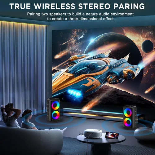 Vista 4 de Altavoz Bluetooth portátil, máquina de karaoke para adultos y niños, con luces fuertes y grandes, sistema de altavoces Dj/PA recargable con tarjeta