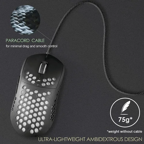 Vista 3 de MARVO G961 Honeycomb Gaming Mouse 6 Programmable Buttons RGB Backlight Macro Customization 12000 DPI Optical Sensor Lightweight Drag-free Soft