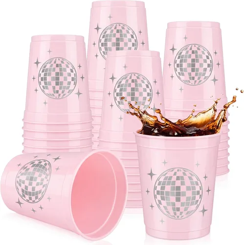 Vista 10 de Uiifan 30 tazas de bola de discoteca para fiesta de discoteca de 16 onzas reutilizables de plástico para despedida de soltera para vaquera