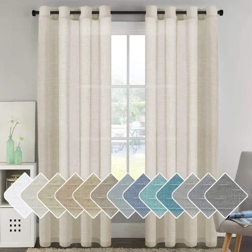 Vista 51 de H.VERSAILTEX Cortinas de lino de mezcla natural para sala de estar/cortinas de lino semitransparentes reductoras de luz de 54 pulgadas de largo
