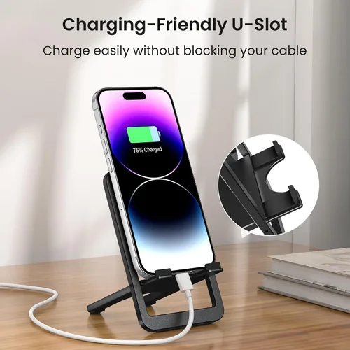 Vista 5 de Itramax Soporte de teléfono para escritorio plegable Soporte de teléfono ajustable Soporte de grabación portátil de mesa para iPhone 17 16 15 Pro
