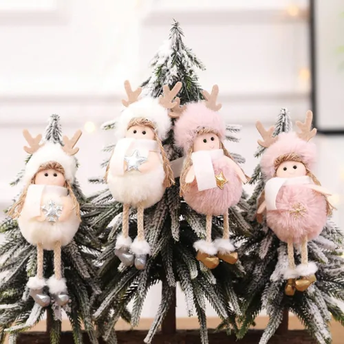 Vista 3 de Adornos de Navidad Ángel Ornamento Muñeca de Navidad Colgante Rosa para Decoración de Árbol 4pcs
