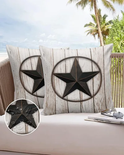 Vista 6 de Fundas de almohada impermeables para exteriores para muebles de patio, diseño de estrellas de granero del oeste de Texas, fundas de almohada