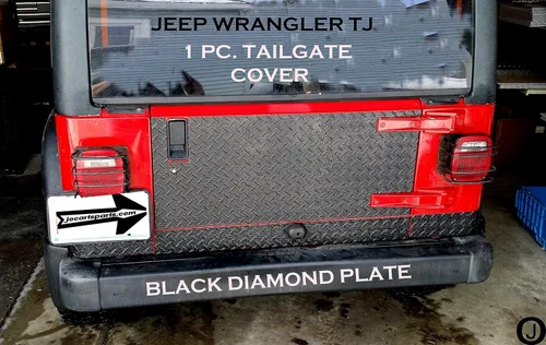 Vista 3 de Se adapta a Jeep Wrangler TJ 1 pieza negro placa de diamante cubierta de puerta trasera