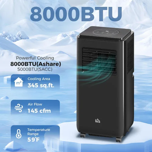 Vista 2 de HOMCOM Aire acondicionado portátil 5 en 1 de 8000 BTU para habitaciones de Negro