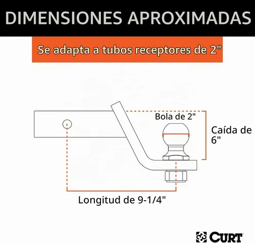 Vista 2 de CURT 45064 Soporte de enganche de remolque de camión elevado con bola y pasador de 2 pulgadas, se adapta a receptor de 2 pulgadas, 7,500 libras