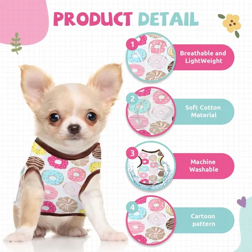 Vista 4 de Camisa para perros pequeños, lindas camisetas de algodón suave sin mangas para perros pequeños, gatos, chaleco para perritos, camiseta