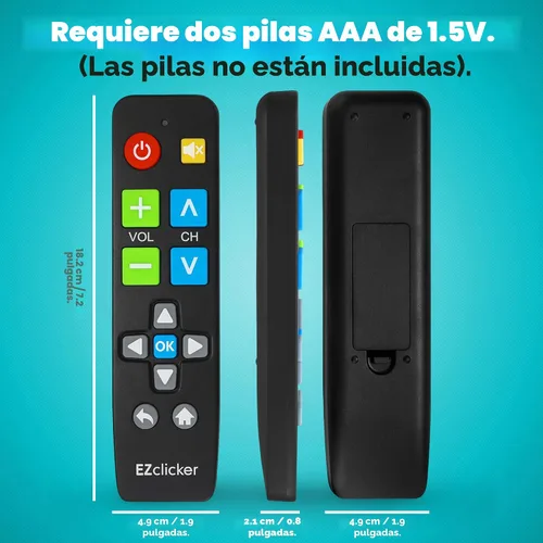Vista 8 de EZclicker Control remoto universal de TV con botón grande (negro) Simple fácil de usar, ideal para personas mayores, funciona con las principales