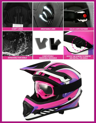 Vista 57 de SLMOTO - Casco DOT para niños y jóvenes, casco de motocross para todoterreno y calle, casco de motocicleta, casco de bicicleta de tierra, motocross