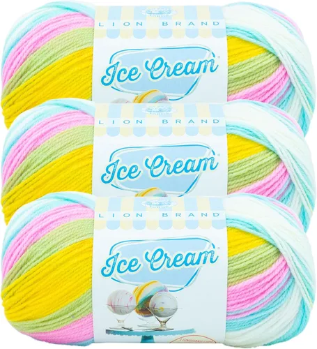 Vista 49 de Lion Brand Yarn, Hilo para Bebé Ice Cream para tejer, ganchillo y manualidades, Baseball Nut, 1 paquete, fibra acrílica colorida de peso DK