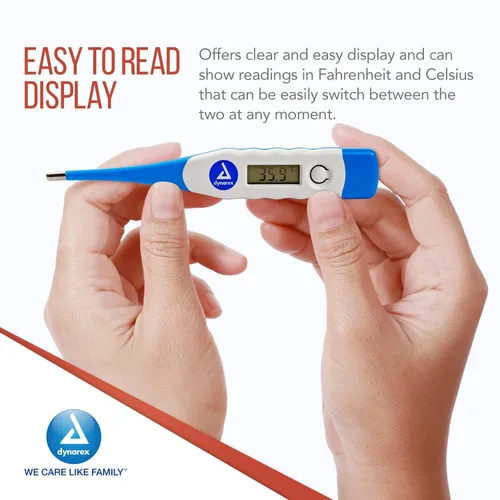 Vista 3 de Dynarex Termómetro digital oral para fiebre con punta flexible, indicador médico preciso con alarma para adultos y niños (paquete de 12)