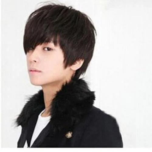 Vista 2 de E Support coreano Anime Hombres fiesta Cool Niños Full de pelo corto de Cosplay pelucas Negro