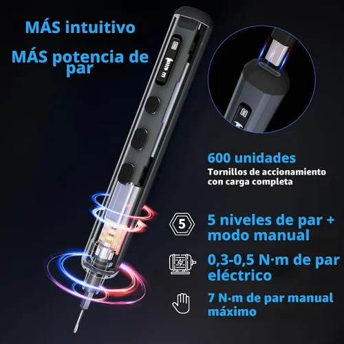 Vista 2 de STREBITO Juego Mini de Destornilladores Eléctricos, Kit de Destornillador Eléctrico de Máxima Precisión 70-en-1 con Luces, 5 Niveles de Par