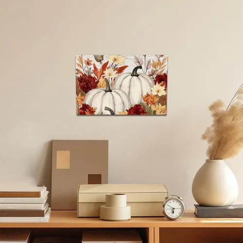 Vista 4 de QIXIANG Lienzo de otoño para pared, impresiones de imágenes de hojas de calabaza, imagen de otoño, decoración temática de Halloween, obra de arte