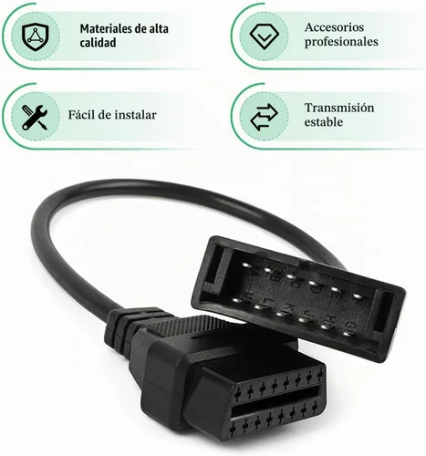 Vista 3 de conector de escáner OBD1, 1 pieza de 12 pines a adaptador de cable OBD1 a OBD2, herramienta de extensión de diagnóstico de 40 cm para lectura