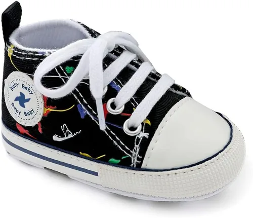 Vista 5 de Sekantrol Zapatos unisex para bebés, niñas y niños, suela suave, lona para recién nacidos, primeros pasos, zapatillas altas antideslizantes
