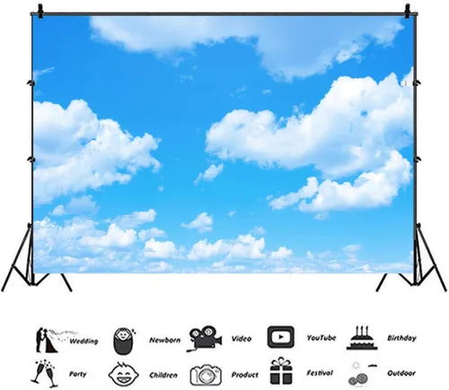 Vista 2 de Telones de fondo de fotografía con tema de nubes blancas de cielo azul, 7 x 5 pies, cielo claro, para niños, fiesta de cumpleaños, cartel de recién