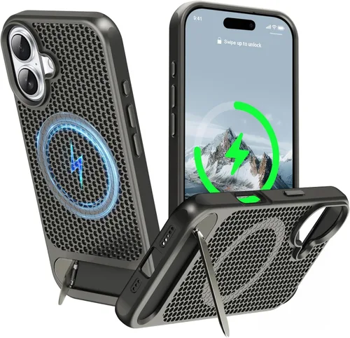 Vista 65 de Funda magnética de disipación de calor para iPhone 13 Pro Max, para MagSafe, protección contra caídas Coolingf, funda con función atril ajustable