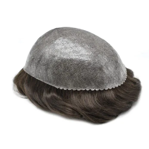 Vista 424 de Toupee para hombre 100% cabello humano real tupé para hombres 0.004 in piel de poliuretano para hombre, sistema de reemplazo de piezas de pelo