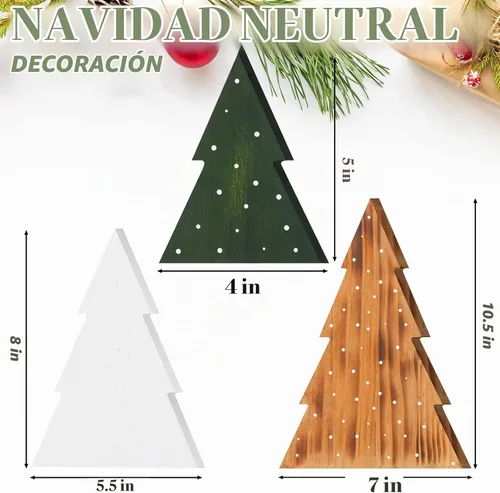 Vista 2 de AceOrbit 3 piezas de decoraciones navideñas rústicas de granja de madera, árboles de Navidad neutros, letreros decorativos de mesa en forma de árbol