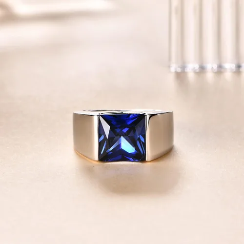 Vista 4 de ATTA GEMS Anillos de zafiro esmeralda para hombre, piedra gema verde y azul, anillos para hombre, chapado en oro blanco de 14 quilates, anillo
