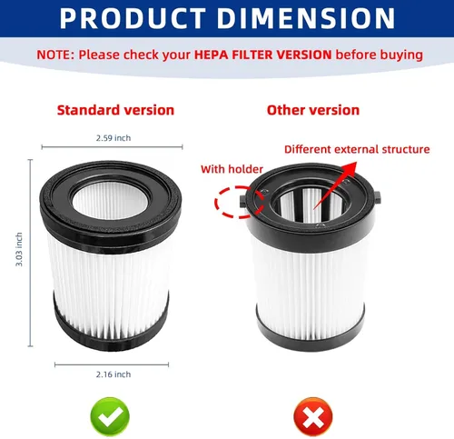 Vista 4 de Filtro de repuesto para aspiradora compatible con aspiradoras Fabuletta FSV001/FSV101, Girnoor G160/G165, Lubluelu 202, Oraimo OSV-102, VacLife