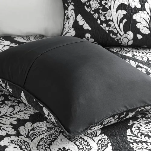 Vista 3 de Madison Park Vienna - Colcha reversible de algodón, diseño de costuras de lujo, para todas las estaciones, ropa de cama transpirable, fundas, Negro