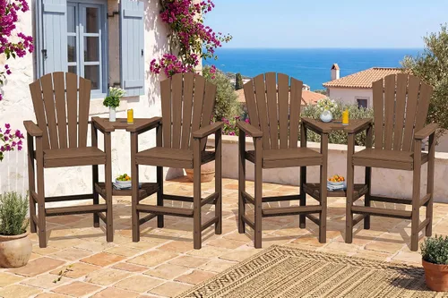 Vista 17 de KINGYES Aruba - Juego de 4 sillas Adirondack altas de HDPE con bandejas de conexión dobles, silla Adirondack de altura de barra en relieve para 2