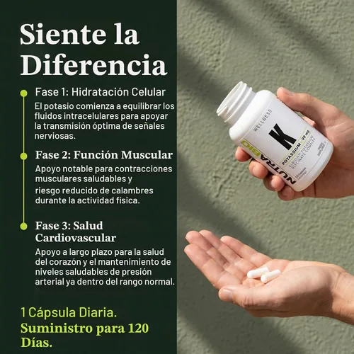 Vista 4 de NutraBio Complejo de potasio, suplemento de potasio para un corazón, huesos, músculos y digestión saludables, 99 mg - 120 cápsulas vegetales