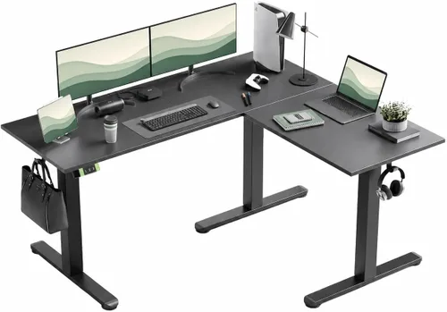 Vista 13 de Claiks - Escritorio de pie en forma de L de 63 x 55 pulgadas, altura Bambú