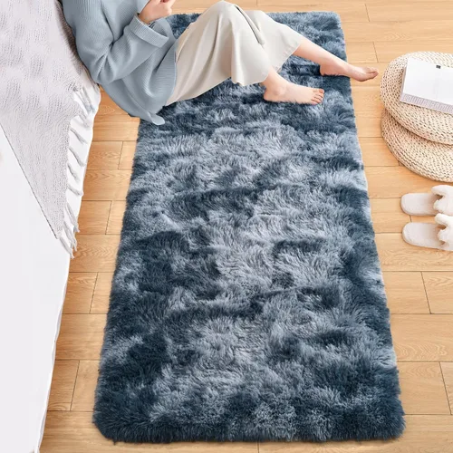 Vista 30 de ISEAU Alfombra de pasillo cómoda y esponjosa para dormitorio, de felpa con base de goma antideslizante, para dormitorio de bebé, al lado de la cama