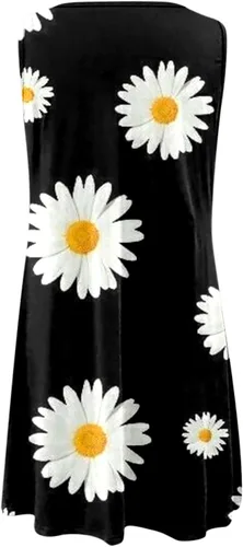 Vista 5 de Vestido sexy con hombros descubiertos para mujer, sin mangas, con abertura en la cerradura, vestido de verano, casual, cuello redondo, floral