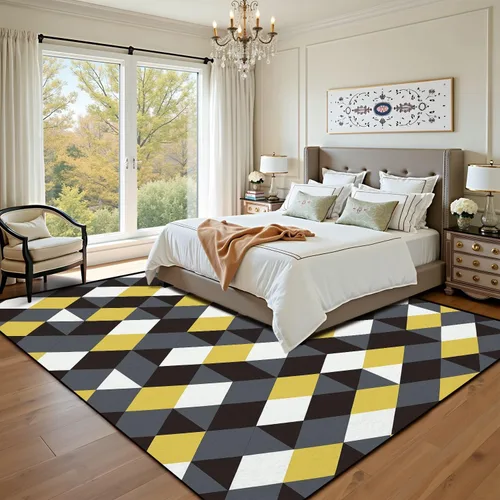 Vista 7 de Alfombra abstracta retro con formas geométricas coloridas, amarillo, gris, negro y blanco, alfombra de juego para exteriores, alfombra de juego