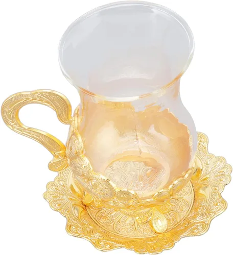 Vista 6 de Tazas de café doradas, gabinete de vino de aleación de zinc, platillo dorado para taza de té con mesa de té, taza de agua para exquisitos